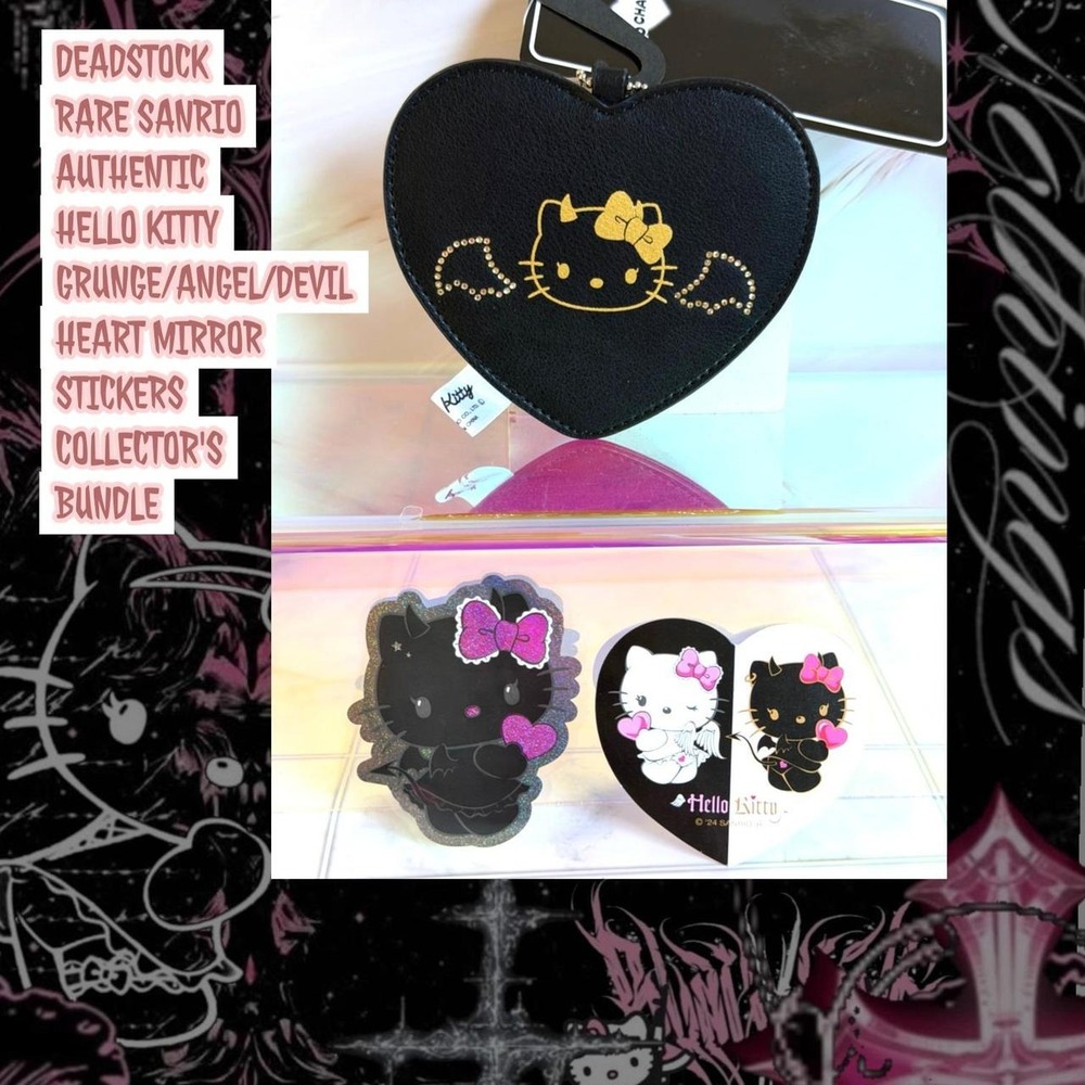 INSANE DEADSTOCK SANRIO HELLO KITTY GRUNGE ANGEL/DEVIL MIRROR STICKER SET